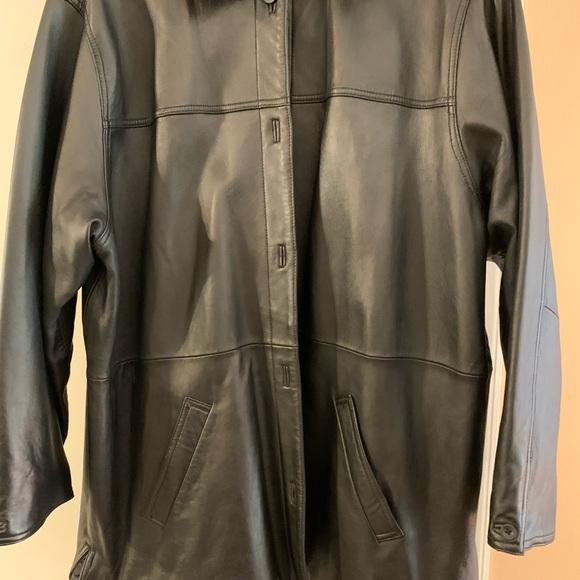 Unisex black leather jacket button down - Picture 3 of 15